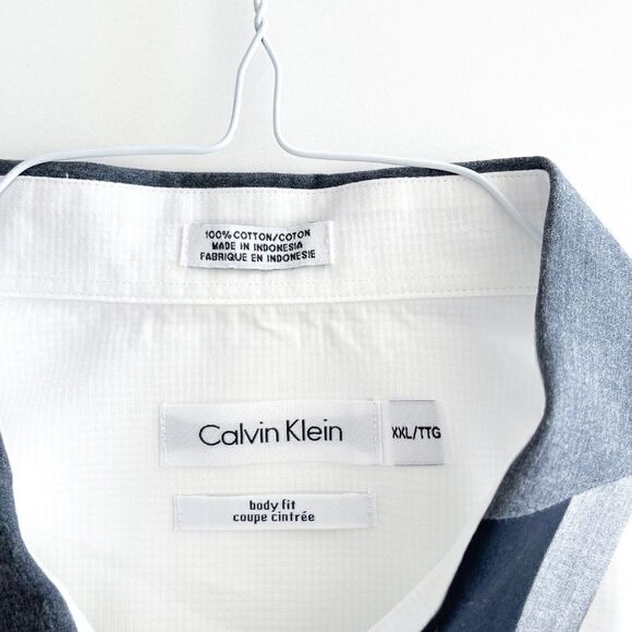 Calvin Klein Men's Dress Shirt Body Fit White Black Gray Collar Cotton Size XXL - Picture 3 of 8
